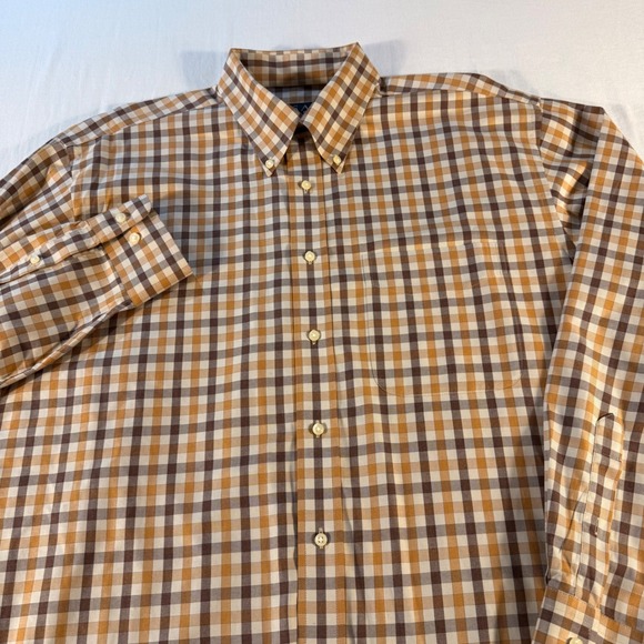 JOS A BANK Traveler's Gingham Check Button‎ Down Shirt Mens L Brown Tan White - Picture 6 of 14